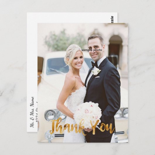 Elegant, Goud, Faux Folie, Dank u, Aangepaste foto Briefkaart (Voorkant / Achterkant)