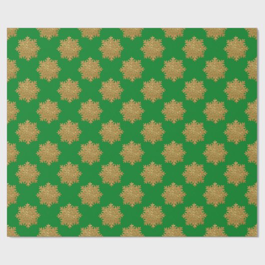 Elegant goud faux glitter sneeuwvlok groen cadeaupapier (Vlak)
