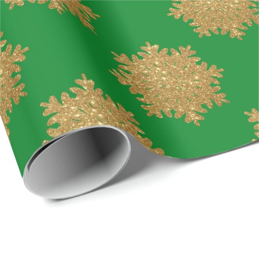 Elegant goud faux glitter sneeuwvlok groen cadeaupapier (Rol Hoek)