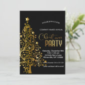 Elegant goud feestelijke kerstboom Uitnodiging (Staand voorkant)