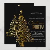 Elegant goud feestelijke kerstboom Uitnodiging (Voorkant / Achterkant)