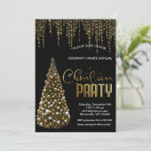 Elegant goud feestelijke kerstboom Uitnodiging (Staand voorkant)