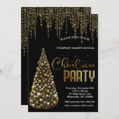 Elegant goud feestelijke kerstboom Uitnodiging (Voorkant / Achterkant)