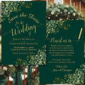 Elegant Goud Filigraan Fancy Smaragd Groen Bruilof Save The Date