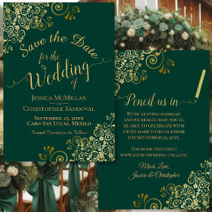 Elegant Goud Filigraan Fancy Smaragd Groen Bruilof Save The Date