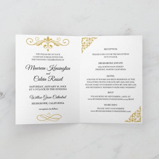 Elegant Goud Filigraan op Wit, Bruiloft (Binnen)