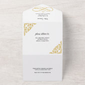 Elegant Goud Filigraan op Wit, Bruiloft All In One Uitnodiging (Buitenkant)