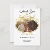 Elegant Goud Filigraan op Wit, Bruiloft Bedankkaart (Voorkant)