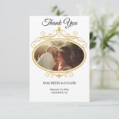 Elegant Goud Filigraan op Wit, Bruiloft Bedankkaart (Staand voorkant)