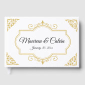 Elegant Goud Filigraan op Wit, Bruiloft Gastenboek (Voorkant)