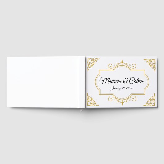 Elegant Goud Filigraan op Wit, Bruiloft Gastenboek (Volledig)