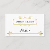 Elegant Goud Filigraan op Wit, Bruiloft Plaatskaartje (Voorkant)