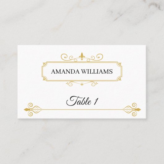 Elegant Goud Filigraan op Wit, Bruiloft Plaatskaartje (Voorkant)