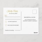 Elegant Goud Filigraan op Wit, Bruiloft RSVP Briefkaart (Achterkant)