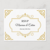 Elegant Goud Filigraan op Wit, Bruiloft RSVP Briefkaart (Voorkant)