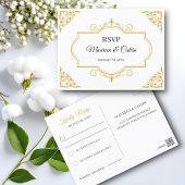Elegant Goud Filigraan op Wit, Bruiloft RSVP Briefkaart