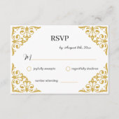 Elegant Goud Filigraan op Wit, Bruiloft RSVP Informatiekaartje (Voorkant)