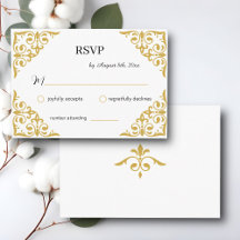 Elegant Goud Filigraan op Wit, Bruiloft RSVP