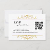 Elegant Goud Filigraan op Wit, RSVP QR Code (Voorkant)