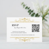 Elegant Goud Filigraan op Wit, RSVP QR Code (Staand voorkant)