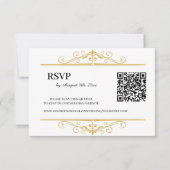 Elegant Goud Filigraan op Wit, RSVP QR Code Kaartje (Voorkant)