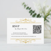 Elegant Goud Filigraan op Wit, RSVP QR Code Kaartje (Staand voorkant)