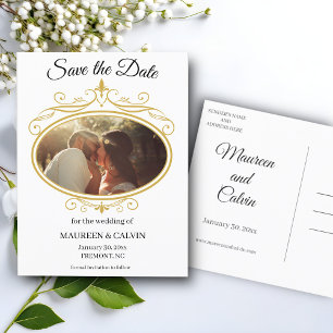 Elegant Goud Filigraan op Wit, Save the Date Briefkaart