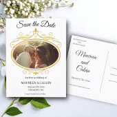 Elegant Goud Filigraan op Wit, Save the Date Briefkaart