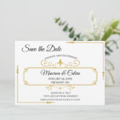 Elegant Goud Filigraan op Wit, Save the Date Kaart (Staand voorkant)