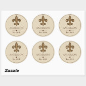Elegant Goud Fleur de Lis & Familienaam Ronde Sticker (Vel)