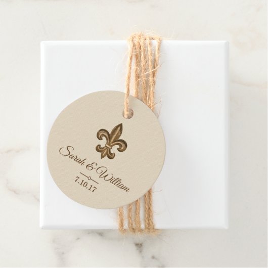 Elegant Goud Fleur de Lis & Taupe Bruiloft Bedankjes Labels (In situ)