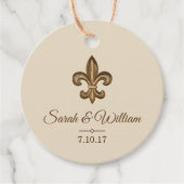 Elegant Goud Fleur de Lis & Taupe Bruiloft Bedankjes Labels (Voorkant)