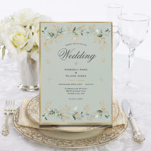 Elegant Goud Foilage Waterverf Sage Groen Script Kaart