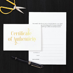 Elegant goud folie certificaat van echtheid kaarten