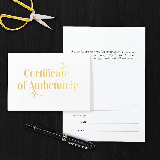 Elegant goud folie certificaat van echtheid kaarten