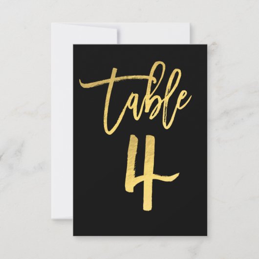 Elegant Goud Folie Modern Schrift Tafelnummer 4 (Voorkant)