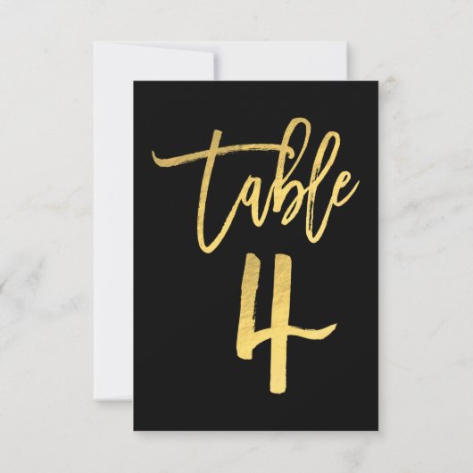 Elegant Goud Folie Modern Schrift Tafelnummer 4 (Achterkant)