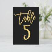 Elegant goud folie modern script tafelnummer 5 (Staand voorkant)