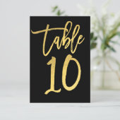 Elegant Goud Folie Moderne Script Tafelnummer 10 (Staand voorkant)