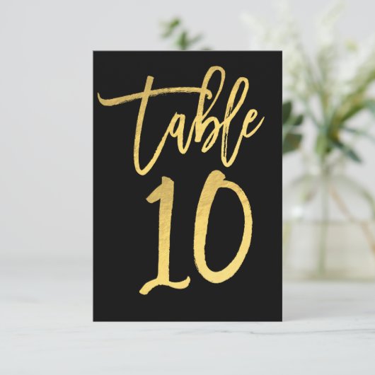 Elegant Goud Folie Moderne Script Tafelnummer 10 (Staand voorkant)