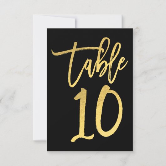 Elegant Goud Folie Moderne Script Tafelnummer 10 (Achterkant)