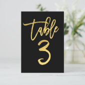 Elegant Goud Folie Moderne Script Tafelnummer 3 (Staand voorkant)