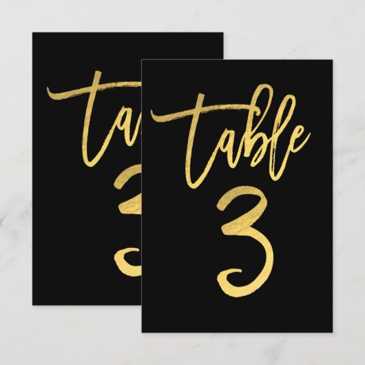 Elegant Goud Folie Moderne Script Tafelnummer 3 (Voorkant / Achterkant)