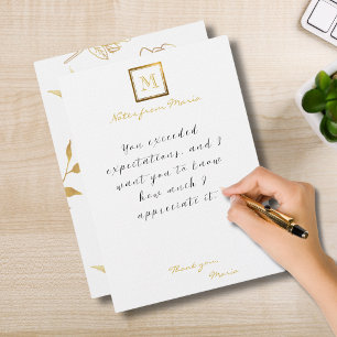 Elegant Goud Folie Omlijst Monogram Roos Patroon Notitiekaartje