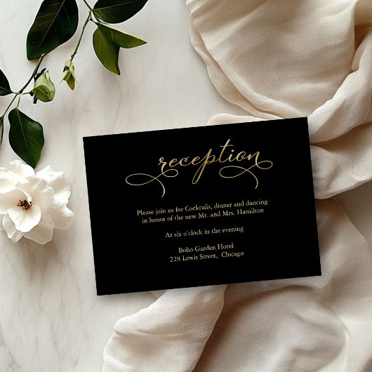 Elegant Goud Folie Script Bruiloft Receptie Kaart