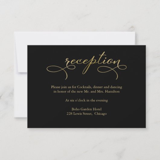 Elegant Goud Folie Script Bruiloft Receptie Kaart (Voorkant)
