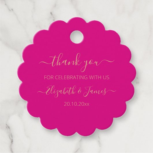 Elegant Goud Fuchsia Dank u bruiloft gunst Labels (Voorkant)