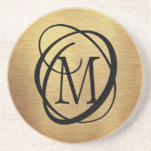 Elegant Goud Geborsteld Metaal Monogram Stijlvol Zandsteen Onderzetter (Voorkant)
