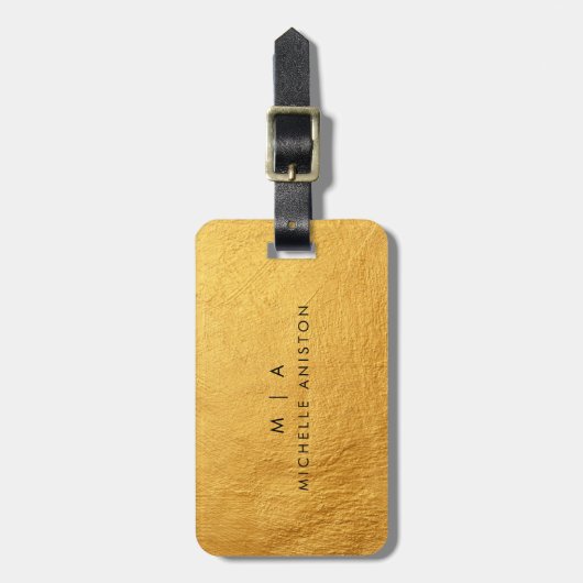 Elegant Goud Geborsteld MetaModern Monogram Custom Bagagelabel (Voorkant verticaal)