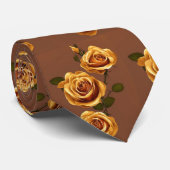 Elegant Goud Geel Bruin Rozen Bloemen Stropdas (Opgerold)